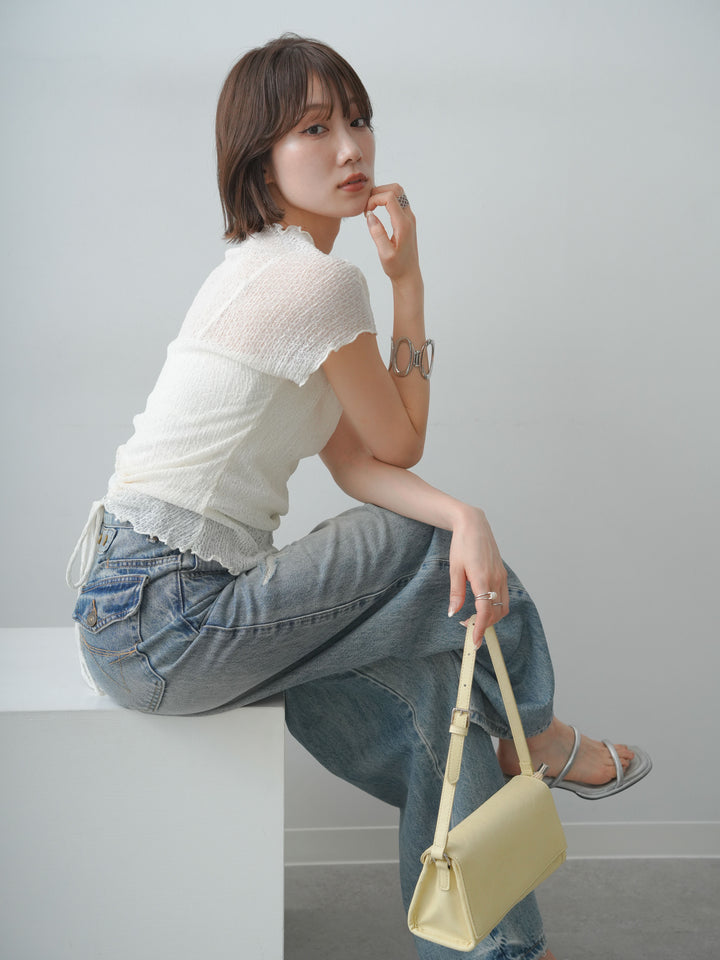 [SET]シャーリングシアーバックオープンフレンチトップス+選べるアクセセット(2set)