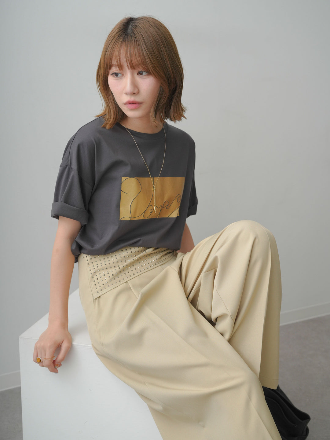 [予約]箔プリントボックスTEE/charcoal