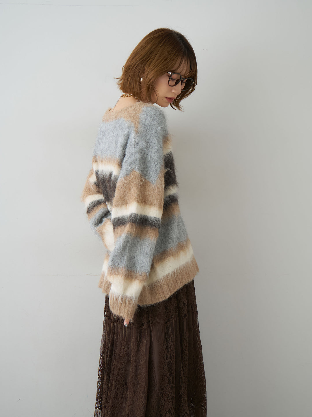 [予約]カラフルシャギーボーダーカーディガン/beige