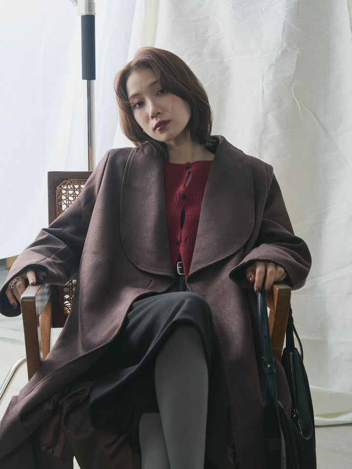 [予約]ツイードタッチロングコート/burgundy