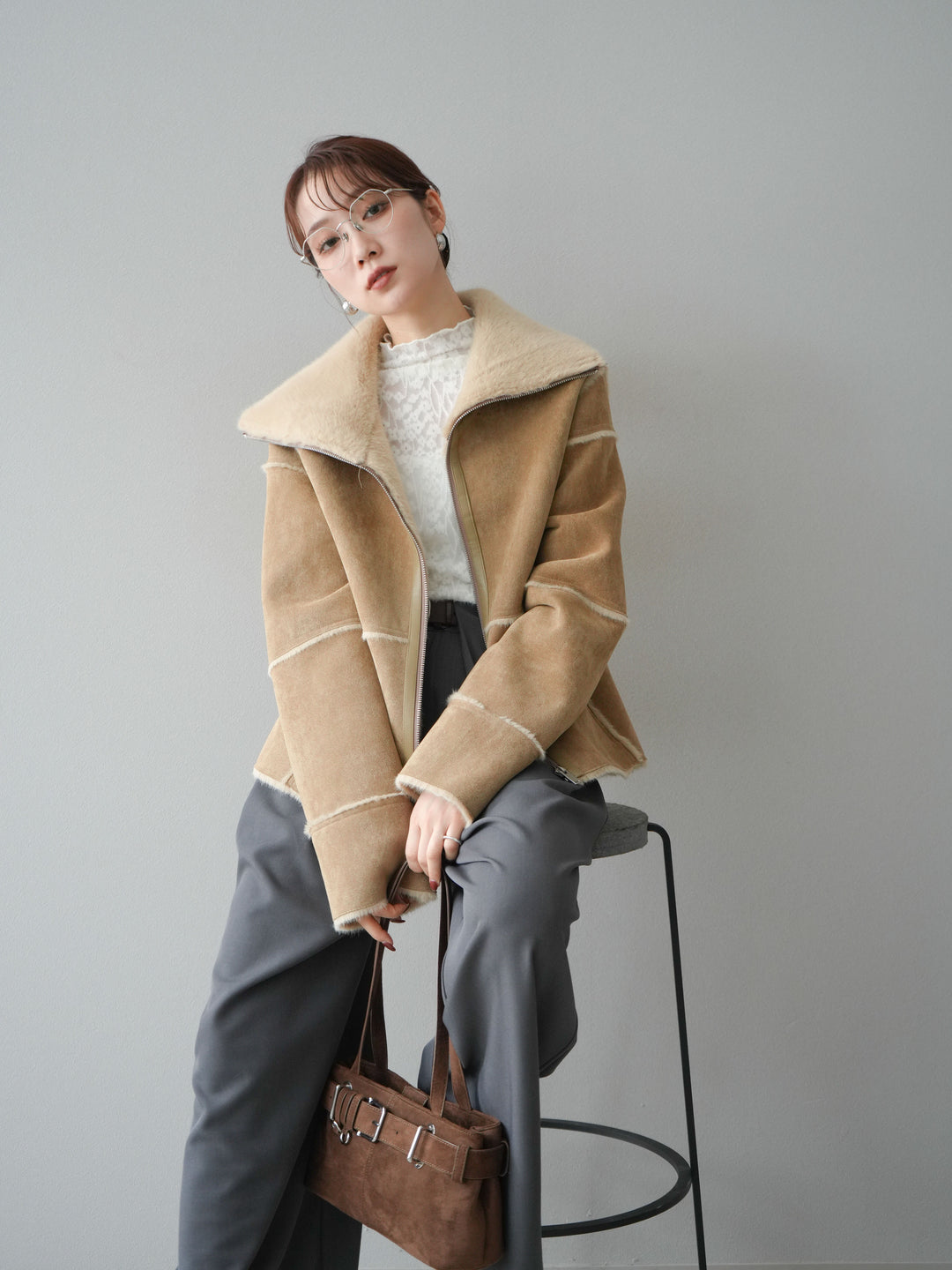 [予約]スタンドカラームートンZIPジャケット/beige