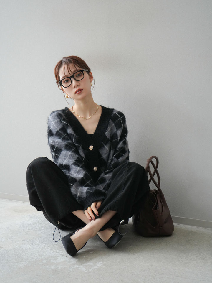 [予約]アーガイルシャギーニットカーディガン/gray