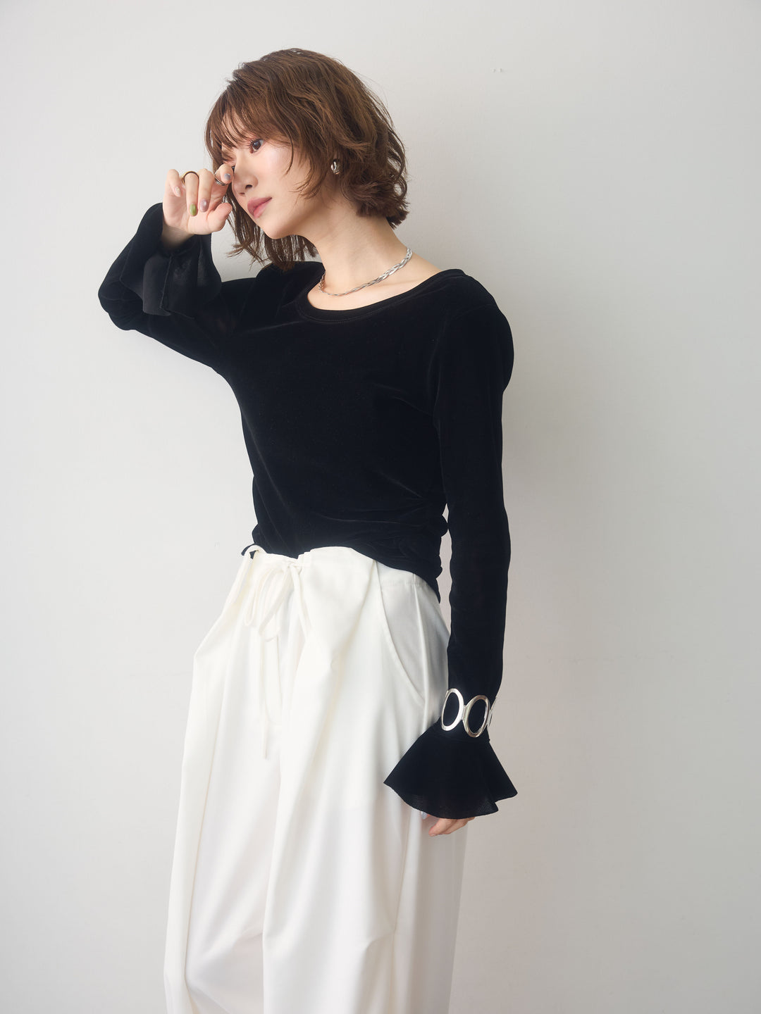[SET]バックレースベロアトップス+バックレースベロアトップス(2set)