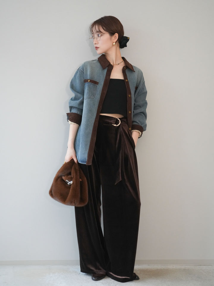 [予約]ベロアベルトスリムパンツ/brown