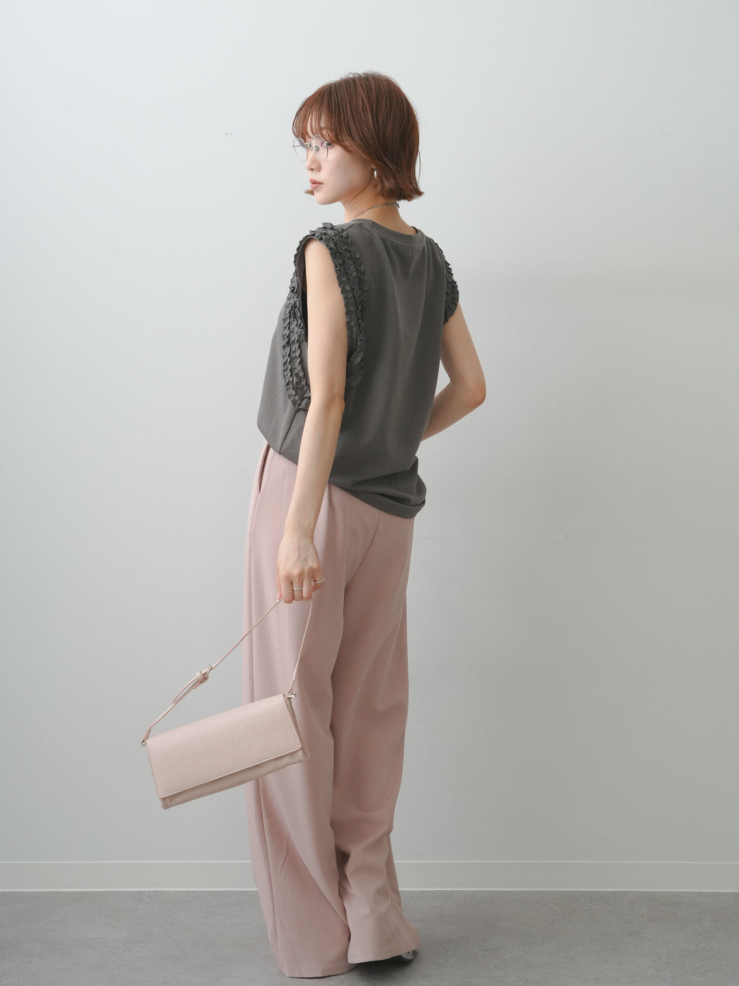 [SET]ホイップフリルフレンチTEE+ベルト付キーホルダーモチーフワイドパンツ(2set)