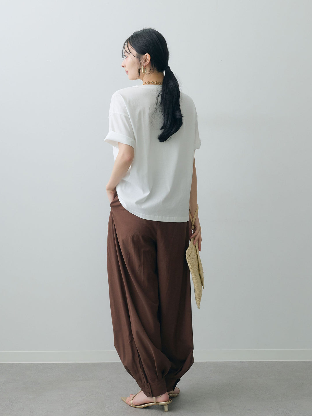 [SET]箔プリントボックスTEE+カフヘムタックコクーンパンツ(2set)