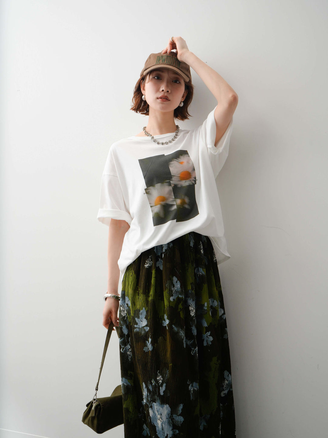 【着回しセット】フラワーフォトTEE+フラワープリントドレープタックパンツ+フラワープリントIラインギャザースカート(3set)
