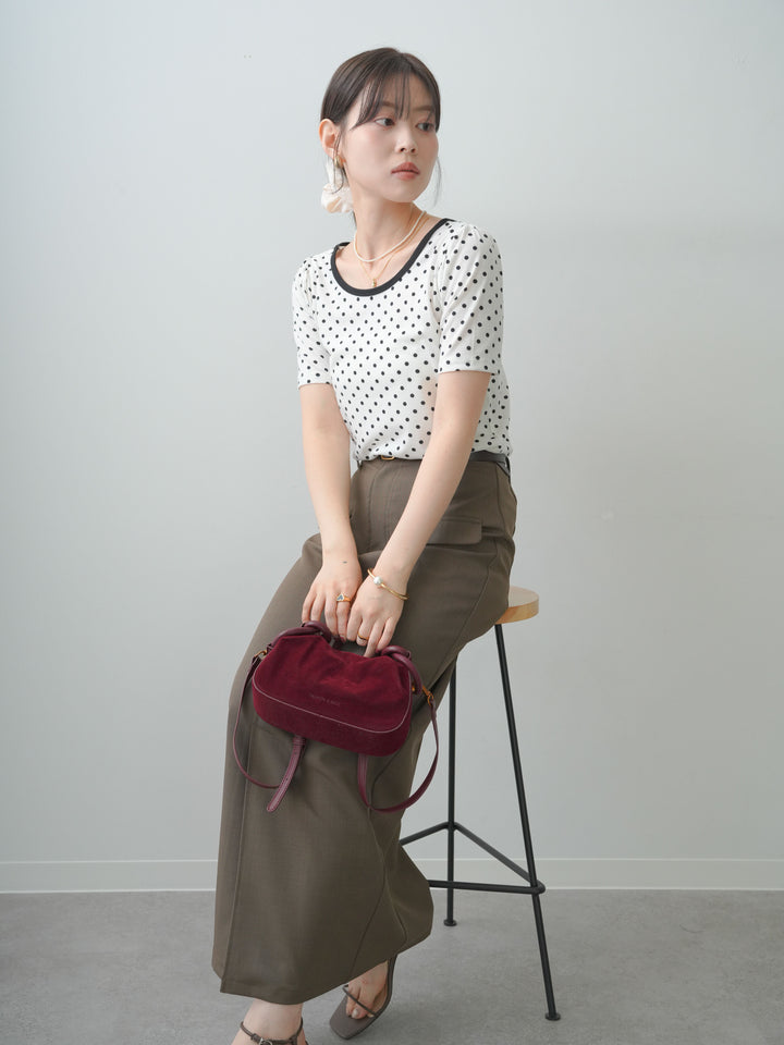 [SET]前後2wayドットバイカラーパイピングTEE+クレープデシンフラップ付きストレートスカート(2set)
