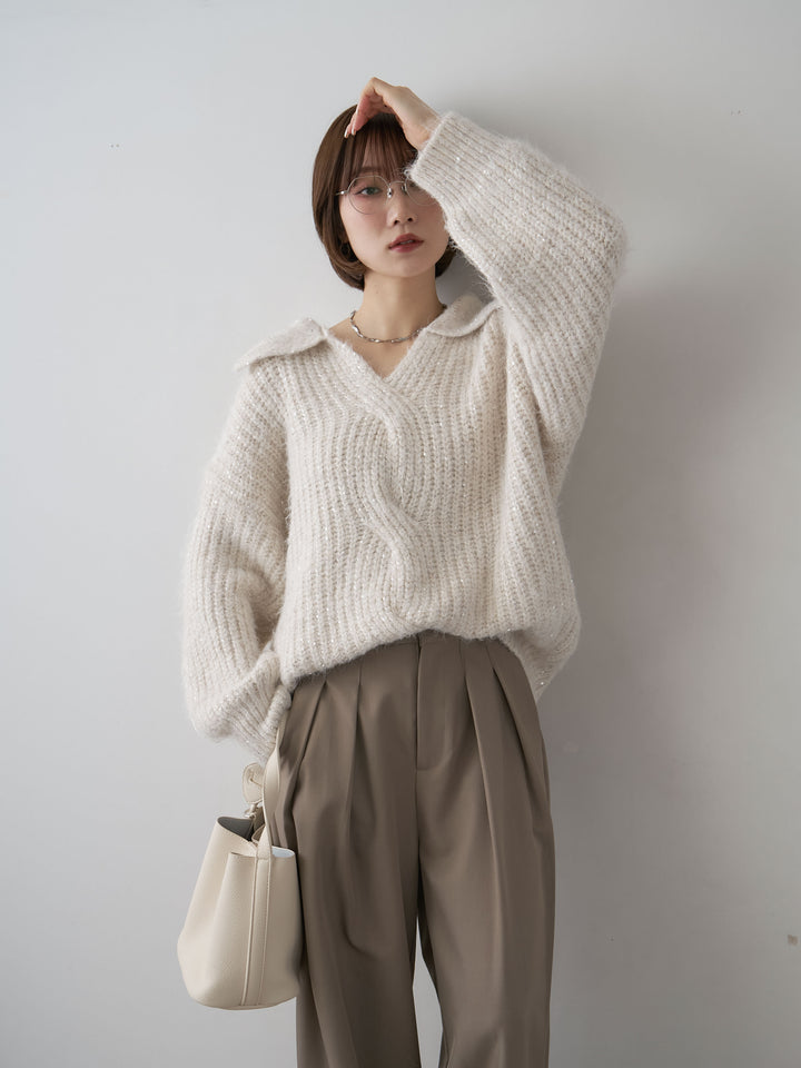 [予約]スキッパースパンリブニットトップス/ivory