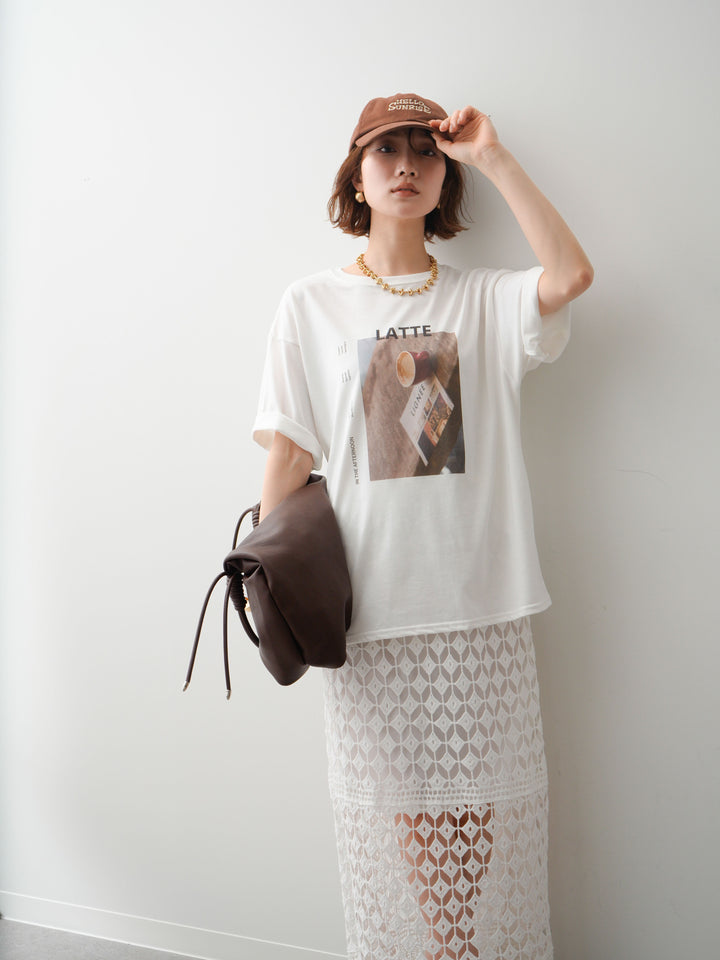 [SET]フォトプリントロゴTEE+クロシェレースIラインスカート(2set)