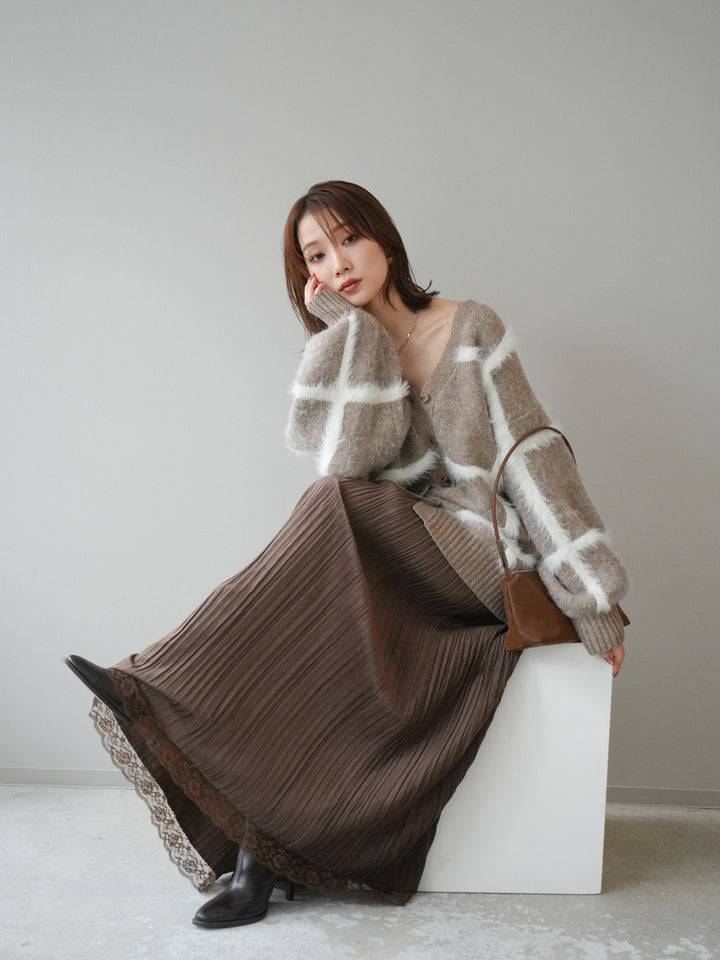 [予約]ミックスシャギーチェックカーディガン/beige