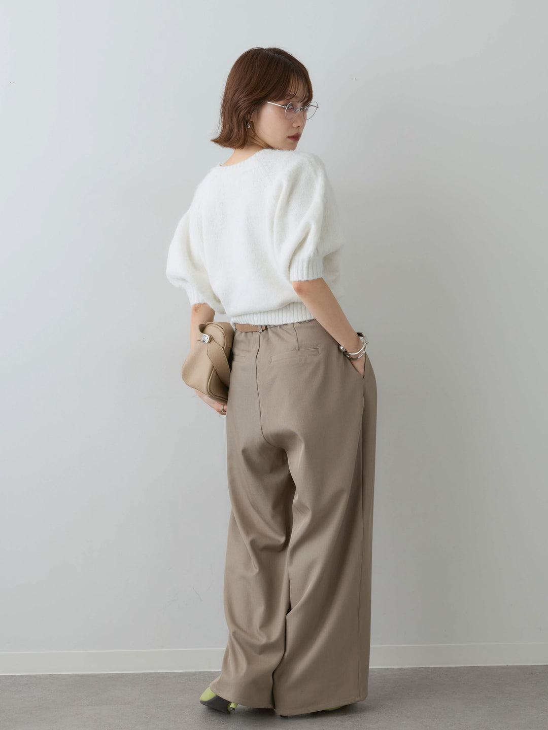 [SET]モヘアハーフプルオーバー+ツイルタックワイドパンツ(2set)