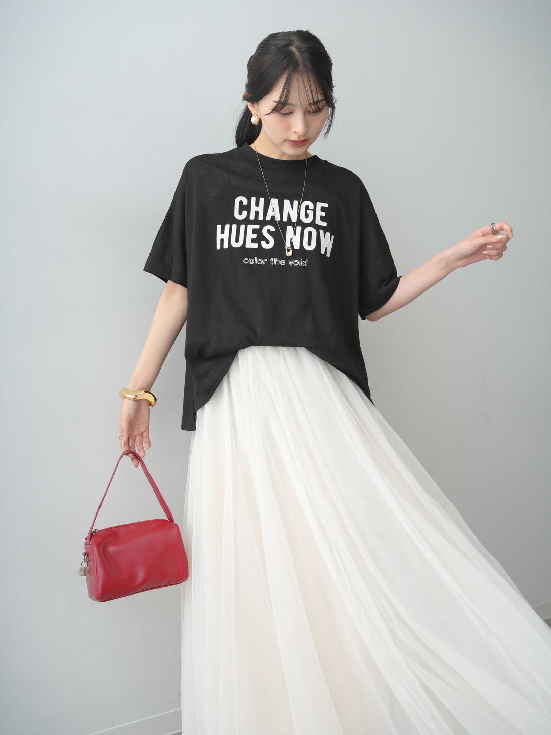 [SET]シアースラブロゴワイドTEE+チュールボリュームスカート(2set)