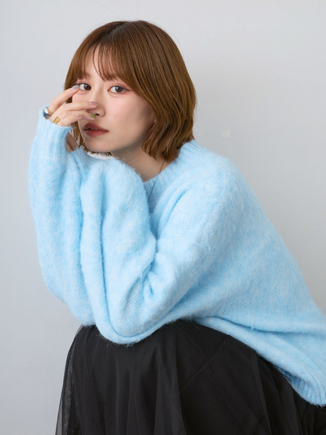 [SET]ソフトシャギーニットプルオーバー+選べるアクセセット(2set)