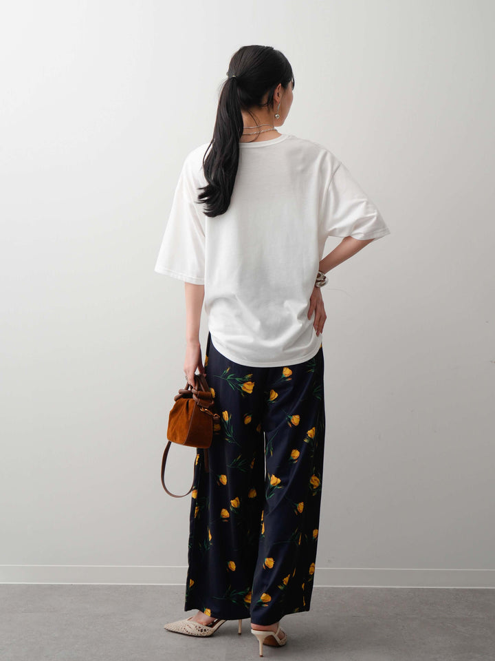 【着回しセット】フラワーフォトTEE+フラワープリントドレープタックパンツ+フラワープリントIラインギャザースカート(3set)