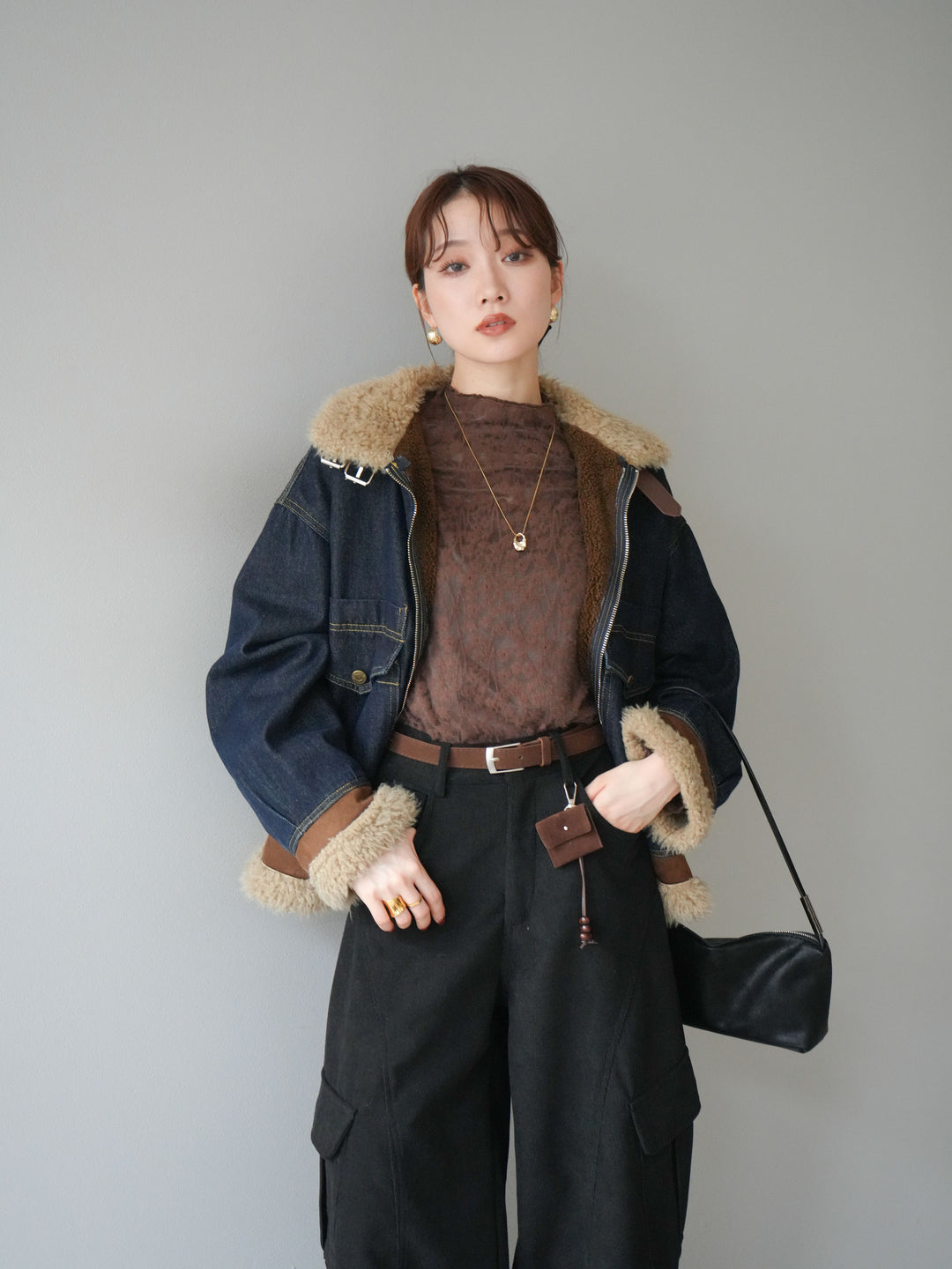 [予約]スタンドカラーファー×デニムジャケット/indigo