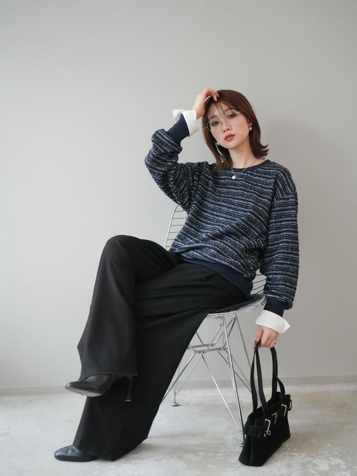 [予約]MIXツイードライクカフスドッキングプルオーバー/blue