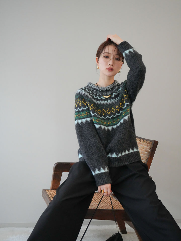 [予約]ウールタッチ求心柄オーバーニットプルオーバー/gray