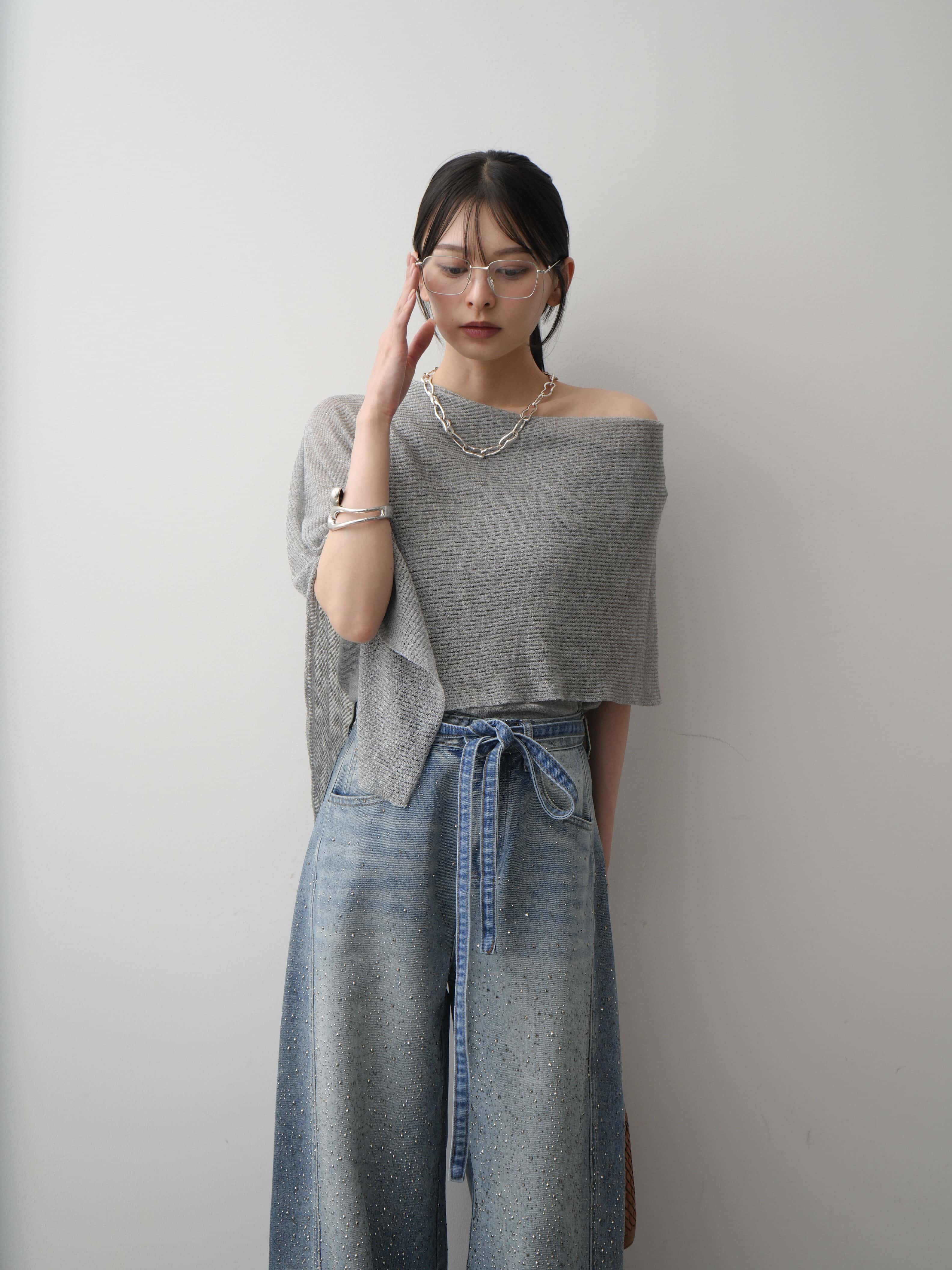 予約]アシメケープリブノースリニットトップス/gray – Lumier