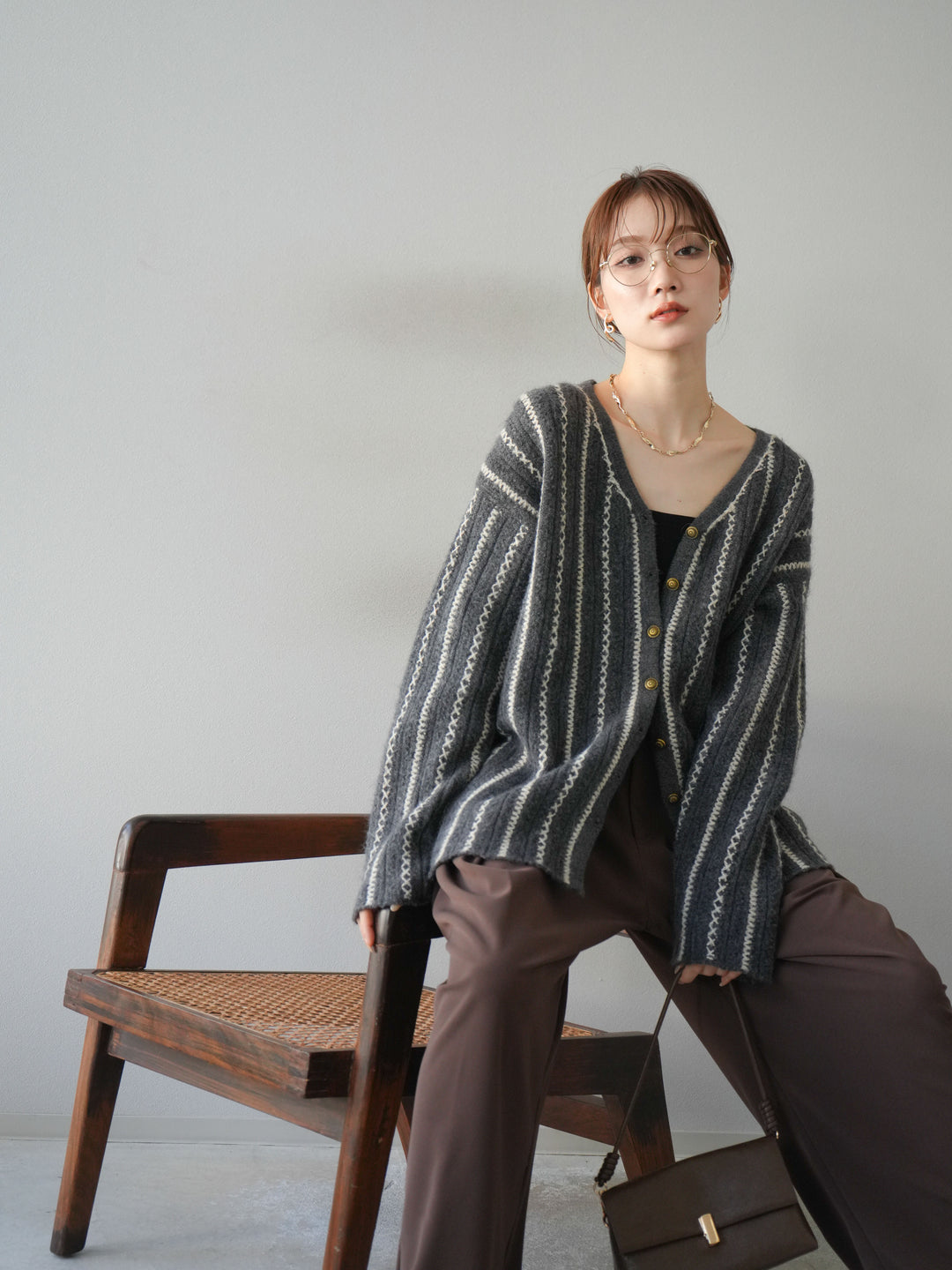 [予約]ベルト付タックワイドパンツ/ブラウン