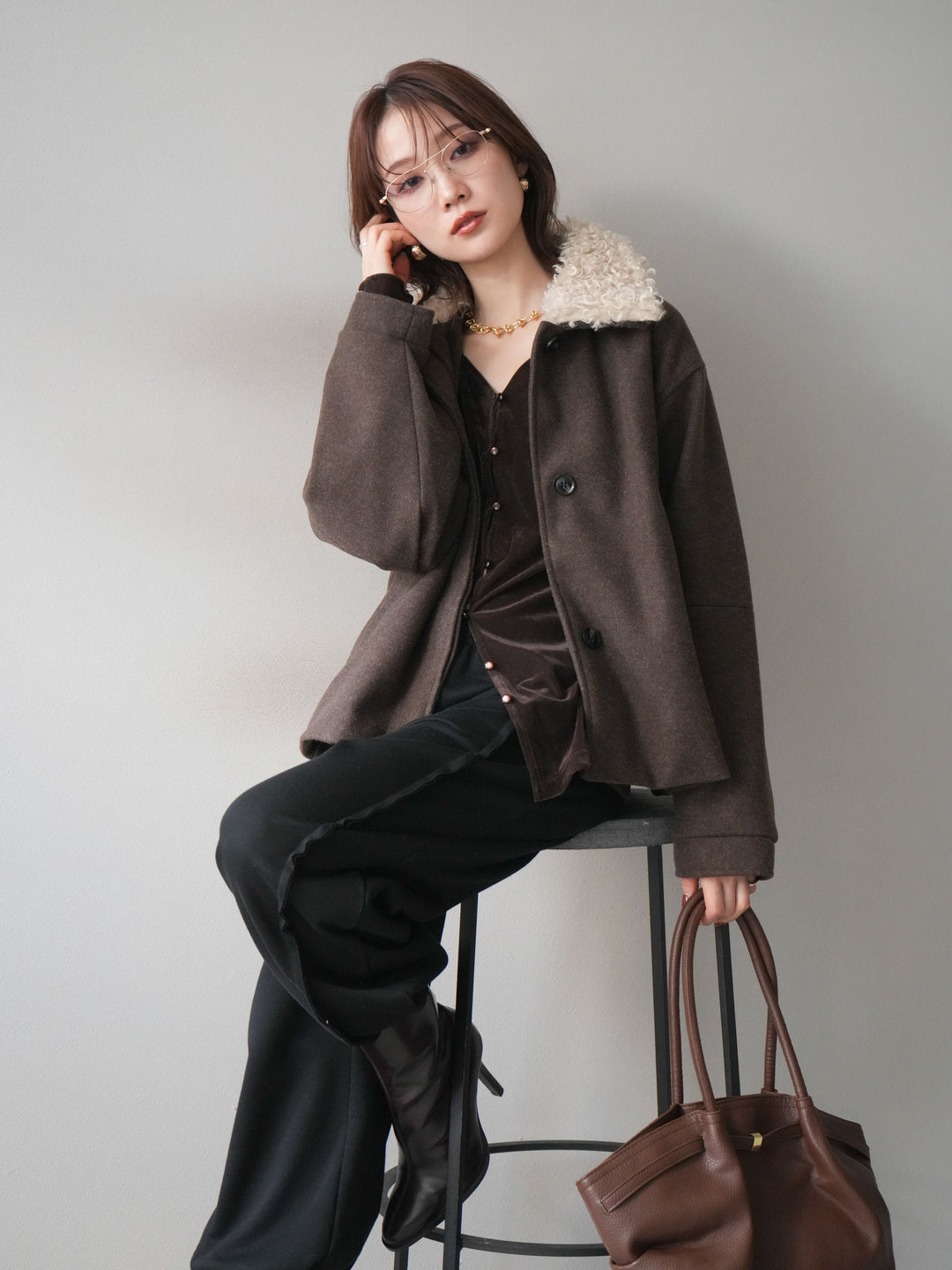 [予約]ロービングボアえりブルゾン/brown