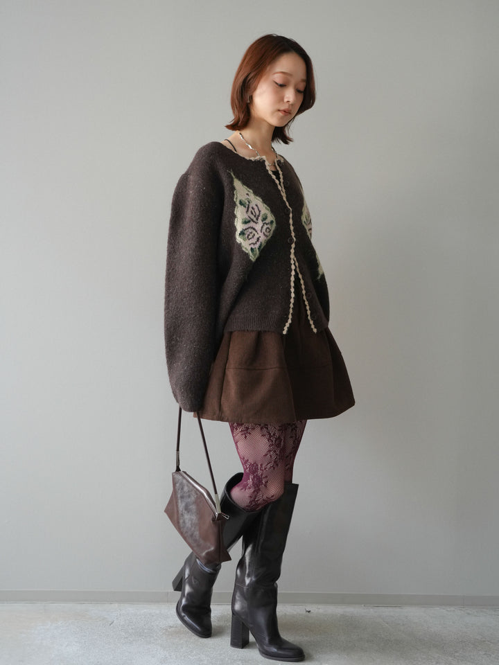 [予約]ベルト付インパンコーデュロイタックフレアスカート/brown