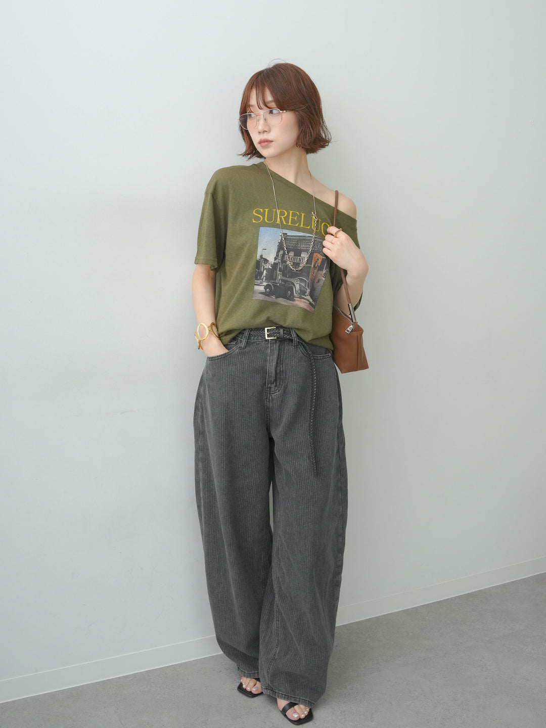 [SET]ワイドネックプリントTEE+ショルダータックノースリーブオーバーTEE(2set)