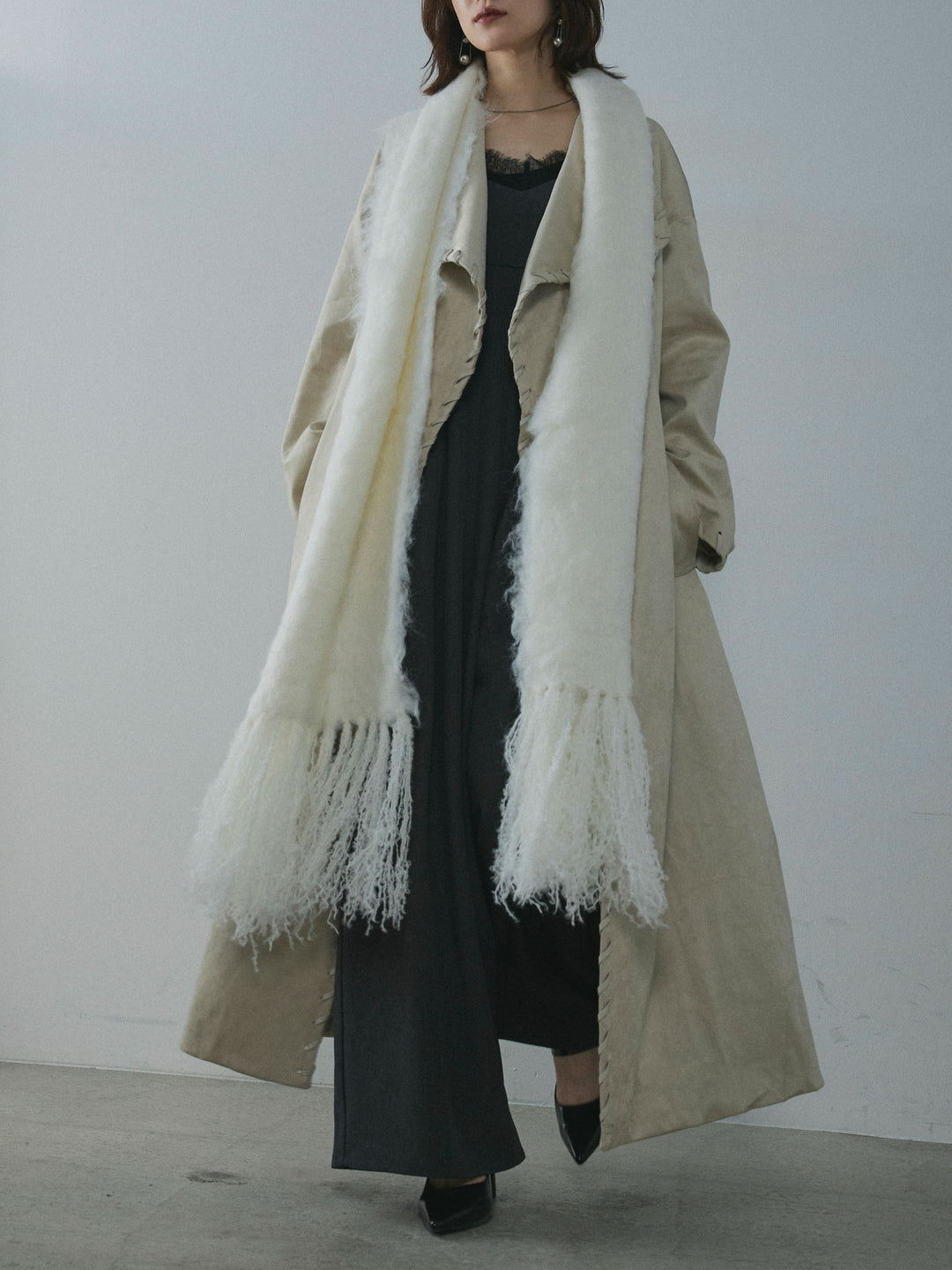 【Allure】[SET]スウェードハンドステッチロングコート+スウェードハンドステッチロングコート(2set)