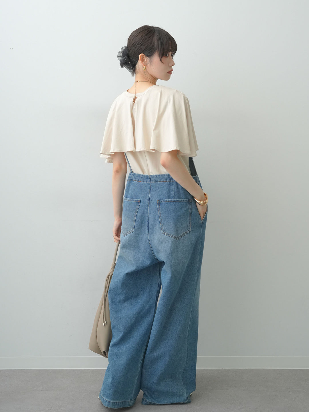 [SET]前後2wayケープTEE+フロントジップデニムサロペット(2set)