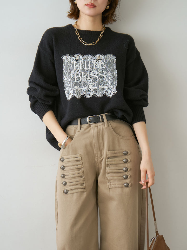 [SET]アルパカタッチ刺繍レースロゴニットプルオーバー+アルパカタッチ刺繍レースロゴニットプルオーバー(2set)