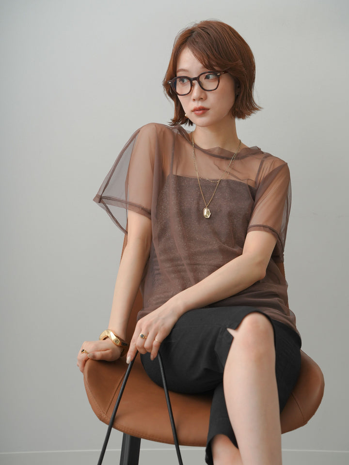 [SET]インナーキャミ付シアーオーバーTEE+選べるアクセセット(2set)
