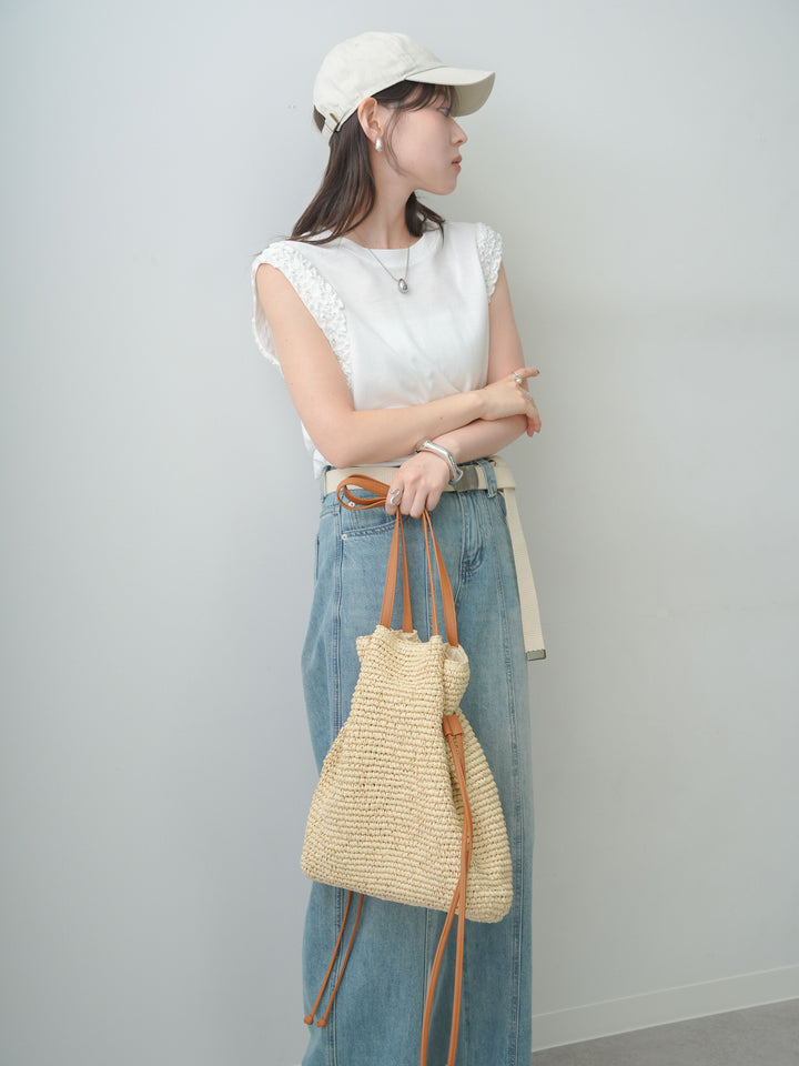 [SET]ホイップフリルフレンチTEE+センターラインワイドストレートデニム(2set)