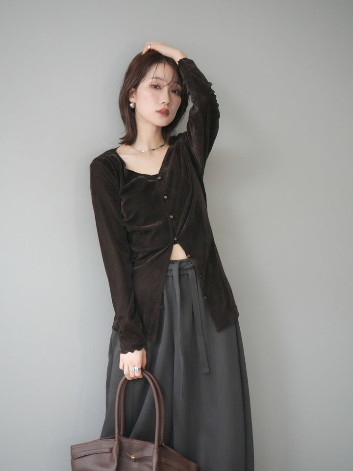 [予約]ベロアカーディガン/brown