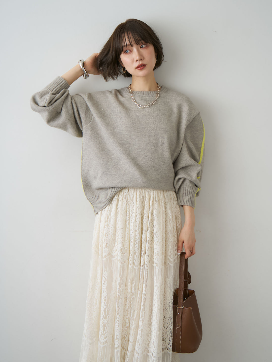 [予約]アルパカタッチサイドバイカラーニットプルオーバー/gray