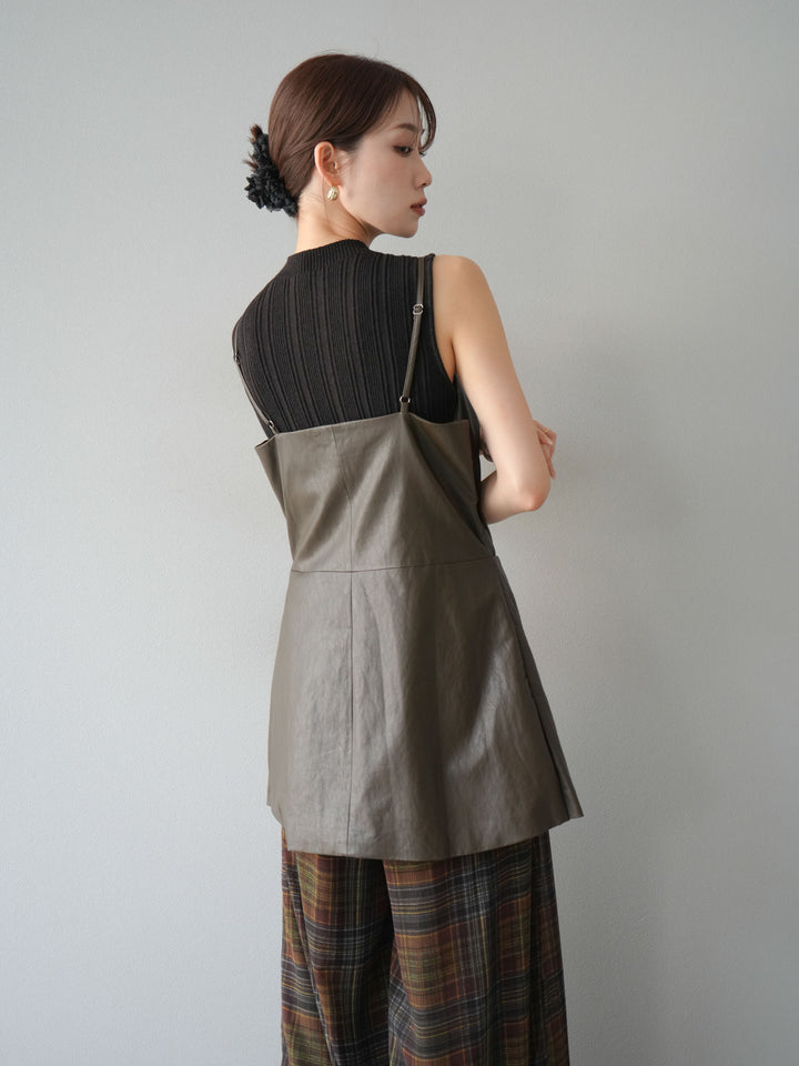 [予約]レイヤードレザーキャミソールチュニック/ブラウン