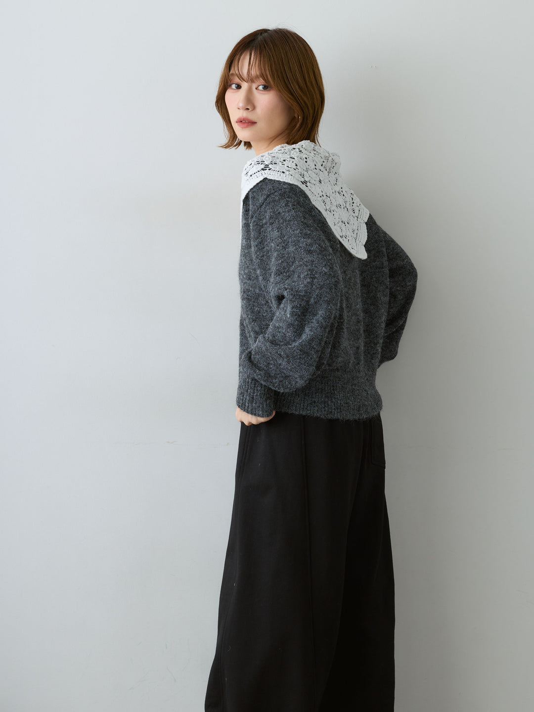 [SET]モヘアレースショールカラーカーディガン+選べるアクセセット(2set)