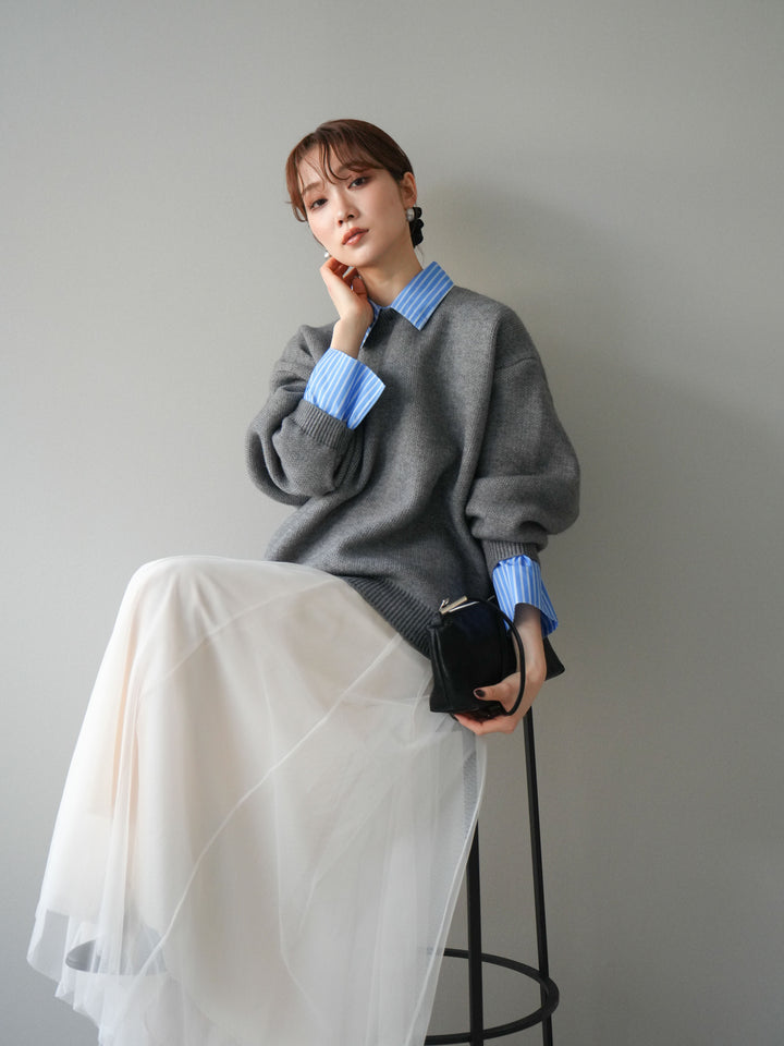 [予約]2WAY襟ニットプルオーバー/gray