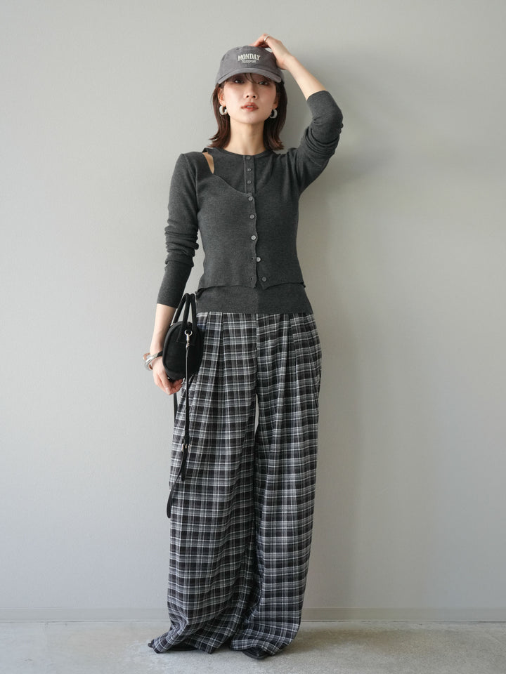 [予約]レイヤードデザインニットカーディガン/チャコール