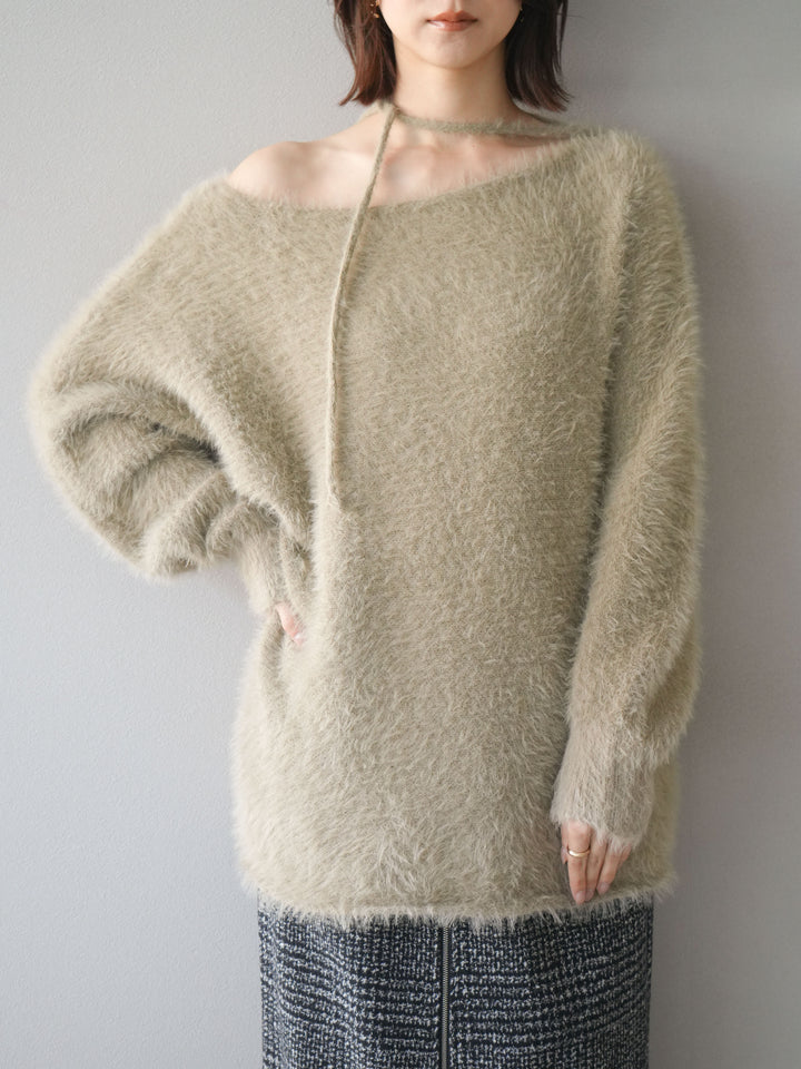 [予約]紐付きシャギーニットプルオーバー/beige