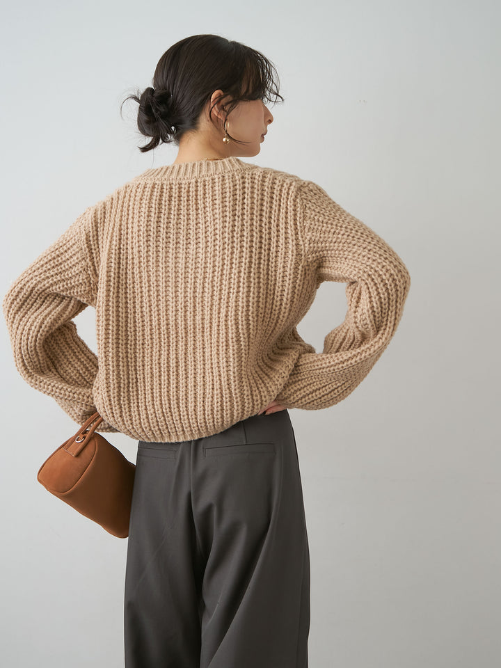 [予約]ビッグゴールドボタンリブニットカーディガン/beige
