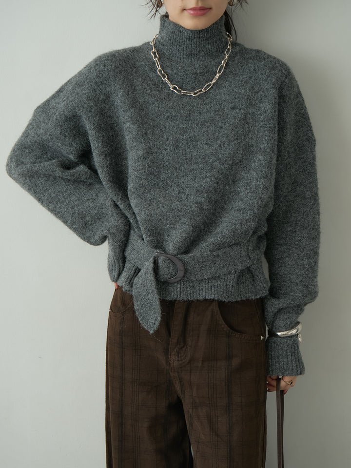 [予約]ウエストベルトハイネックニットトップス/darkgray