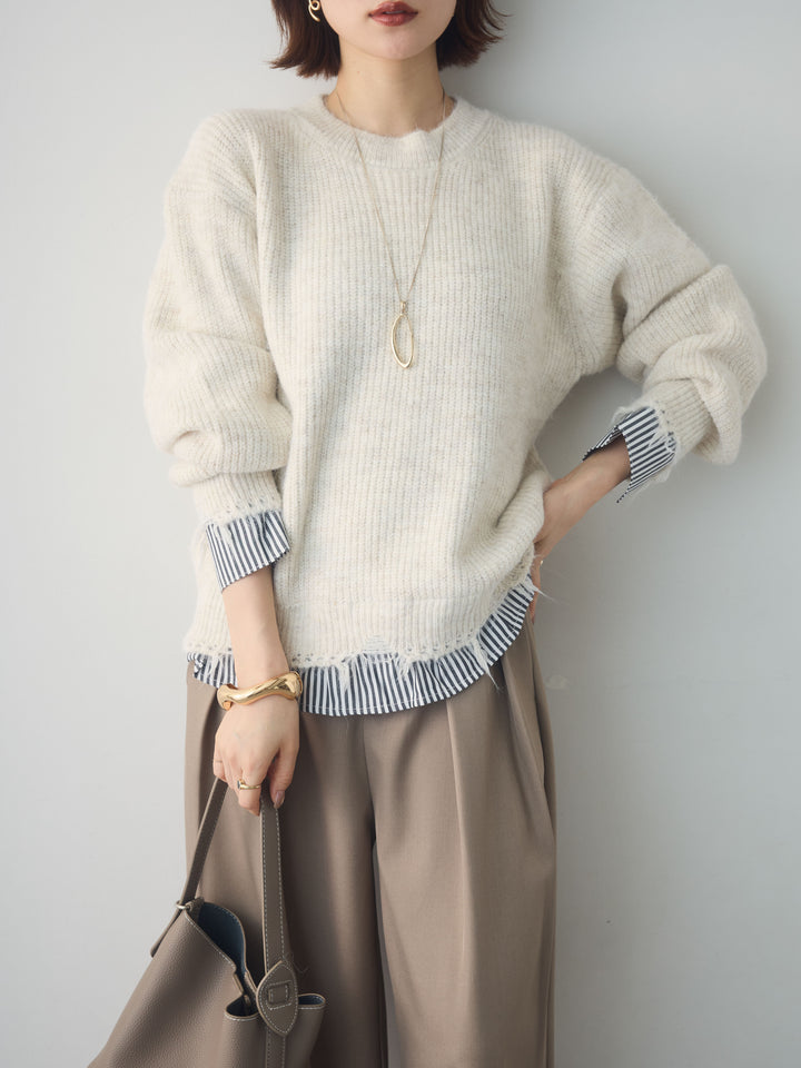 [SET]シャツレイヤードデザインモヘアプルオーバー+選べるアクセセット(2set)