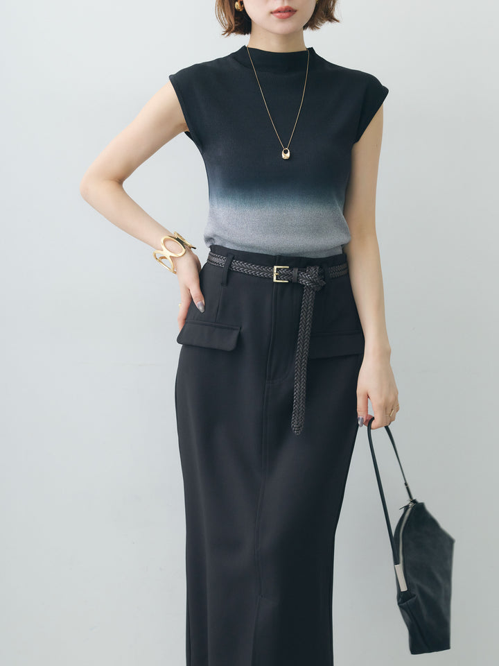 [予約]グラデーションフレンチリブニットトップス/black
