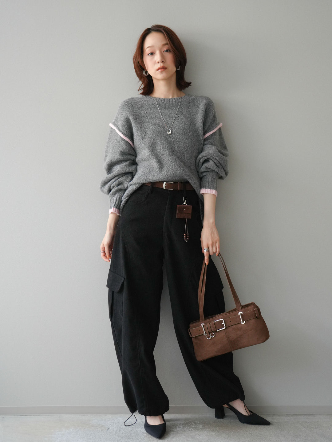 [予約]ベルト付コーデュロイカーゴパンツ/black