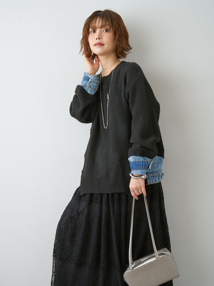 [SET]デニムドッキングニットプルオーバー+選べるアクセセット(2set)