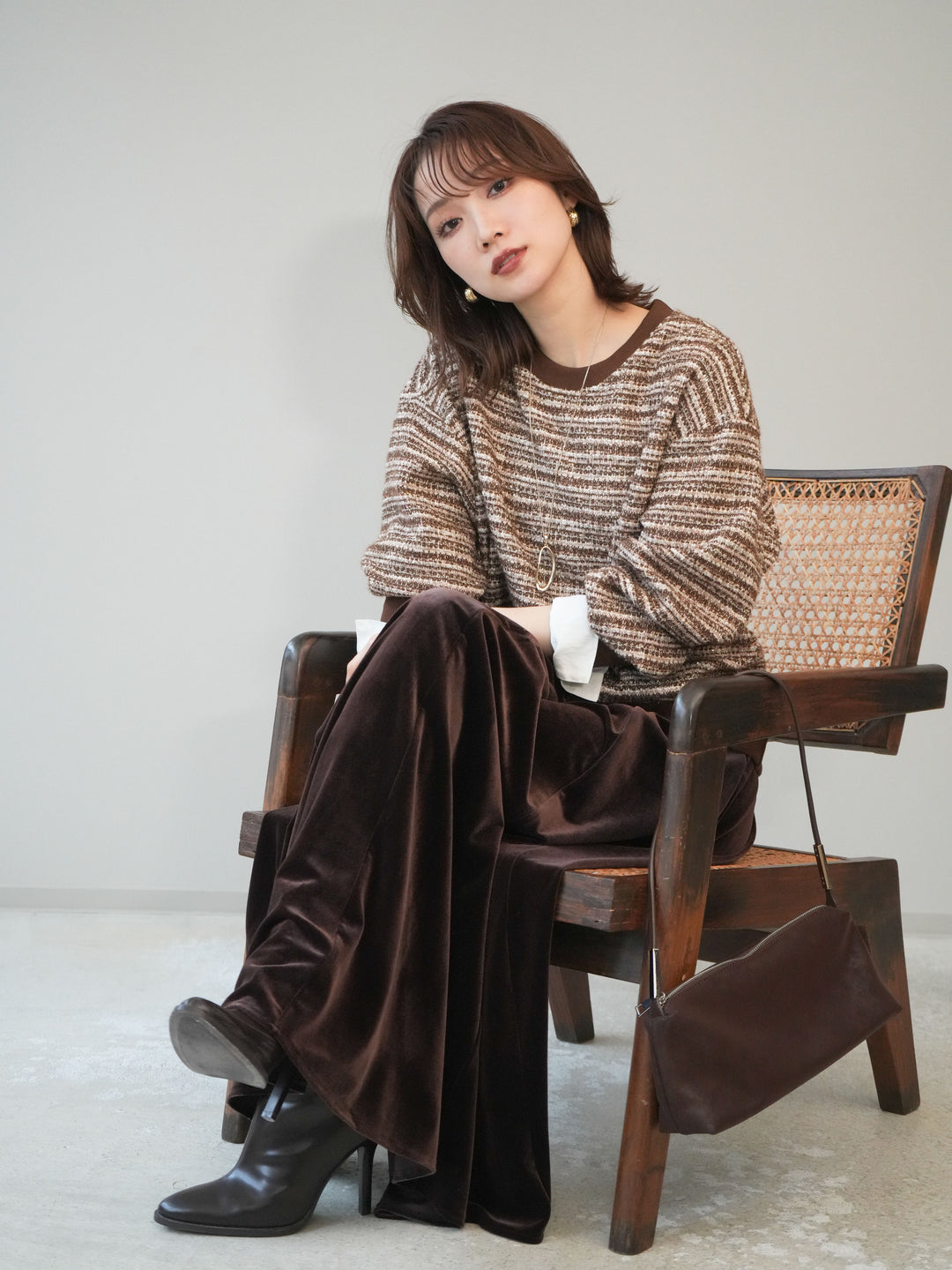 [予約]MIXツイードライクカフスドッキングプルオーバー/brown