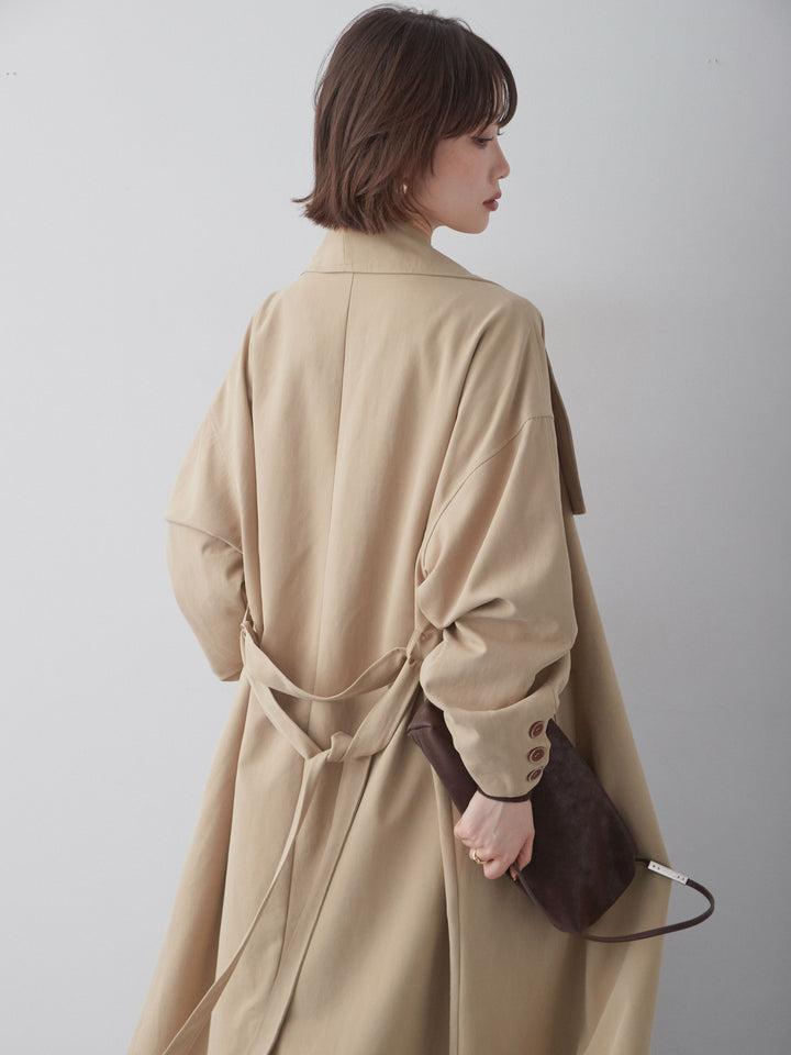 [予約]アシメドレープカラーロングコート/beige