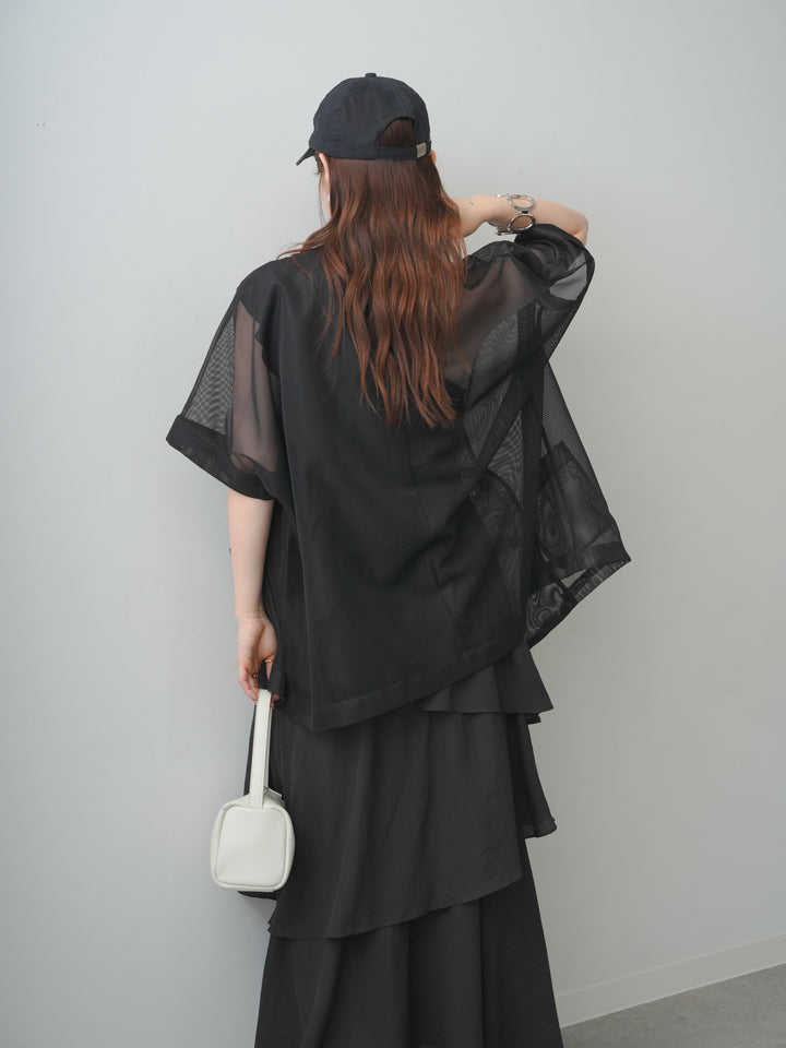 [予約]ワンショルフリルティアードドレス/black