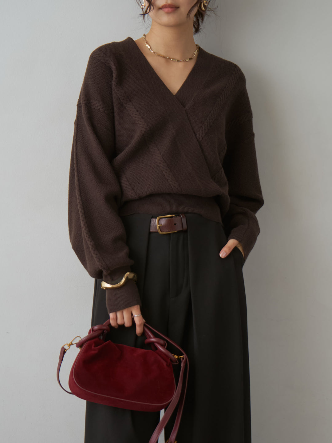 [SET]カシュクールミックスケーブルニットトップス+カシュクールミックスケーブルニットトップス(2set)
