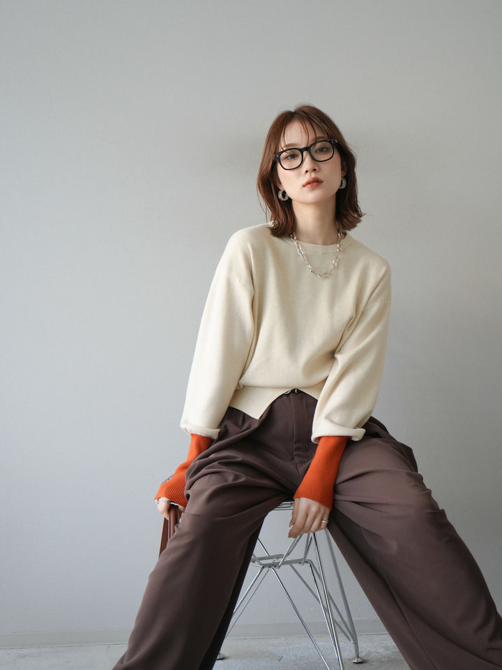 [予約]ベルト付タックワイドパンツ/ブラウン